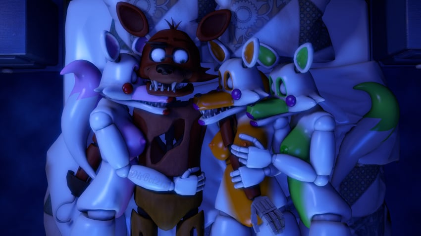 3d 4k animatronic bed bedroom bisexual brown_body cuddling disboi215 eyepatch female/female five_nights_at_freddy's five_nights_at_freddy's:_sister_location five_nights_at_freddy's_2 five_nights_at_freddy's_4 five_nights_at_freddy's_world fnaf fnaf_world fox fox_boy fox_ears fox_girl fox_tail foxy_(fnaf) green_body green_nipples harem highres lolbit_(fnaf) mangle_(fnaf) naked_female nude_female orange_body orange_nipples pink_body pink_nipples purple_cheeks red_body red_cheeks robot rosy_cheeks sfm shiny_body sleeping source_filmmaker straight tangle_(fnaf) three_girls white_body