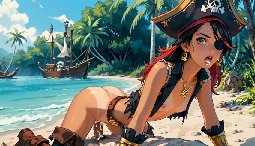 1girls ai_generated beach black_hair breasts breasts_out cowgirl_position cum cum_in_mouth cum_in_pussy cum_inside cum_on_face ejaculation exposed_breasts eyepatch jewelry original_character pirate pirate_captain_vanessa_red pirate_hat pirate_ship pussy rape red_highlights sex skeleton small_breasts tan_body tan_skin tanline terror139 uncensored undead vaginal_penetration vaginal_sex