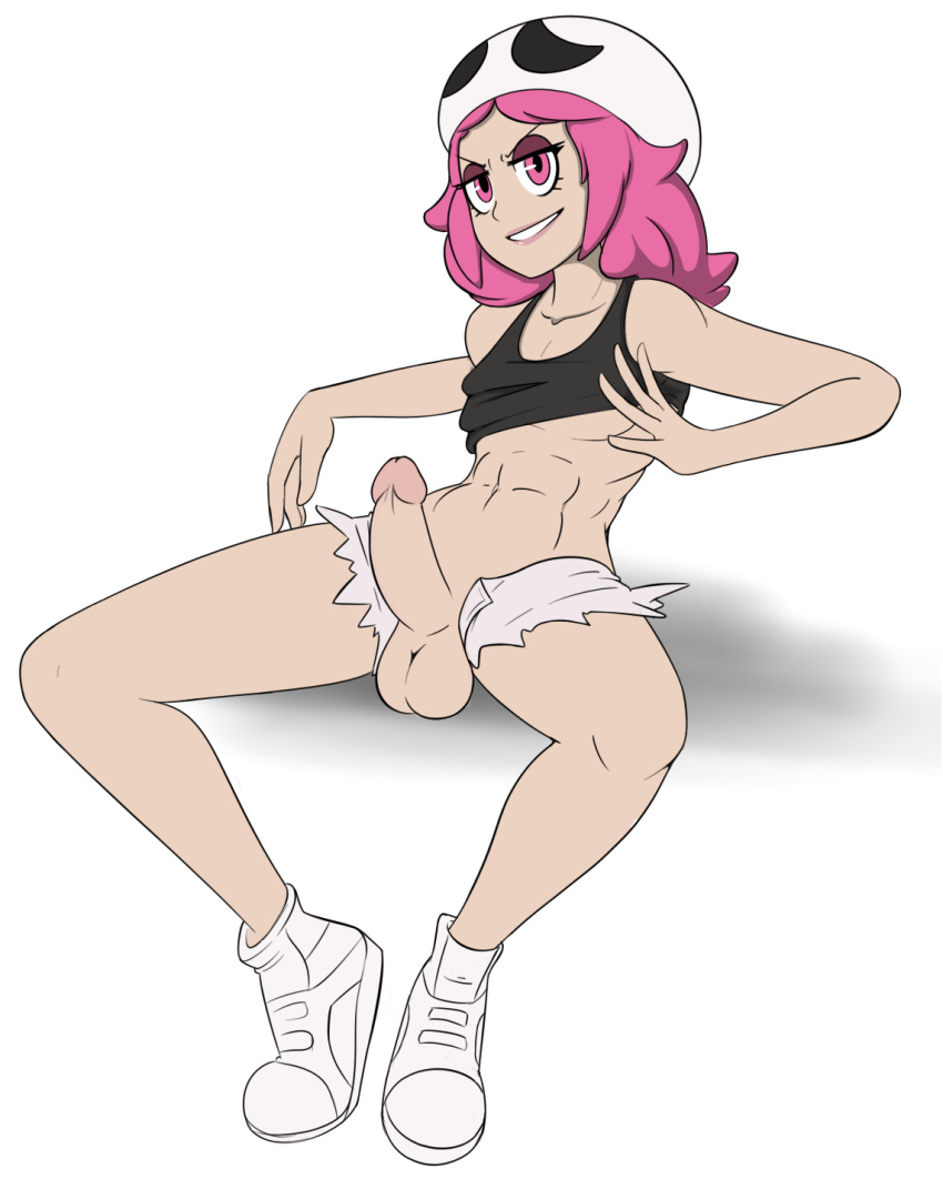 1futa abs beanie erection eyelashes female_team_skull_grunt futa_only futanari grunt half-closed_eyes hat human intersex lipstick long_hair navel nintendo penis penis_out pink_eyes pink_hair pokemon pokemon_sm rapp_(pokemon) rule_63 sealguy shadow shirt_lift shoes shorts sitting smile tank_top team_skull team_skull_grunt team_skull_grunt_(female) teeth testicles trap white_background