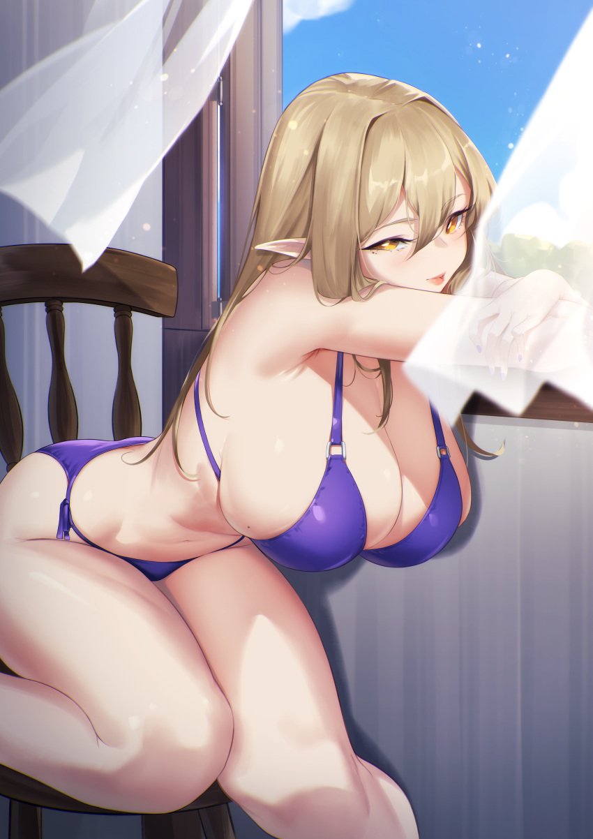 1girls big_breasts blueorca blush blush blushing_at_viewer breasts curvaceous curvy curvy_female elf female female_focus female_only hi_res highres huge_breasts large_breasts light-skinned_female light_skin looking_at_viewer slim_waist solo solo_female solo_focus thick_thighs thighs wide_hips