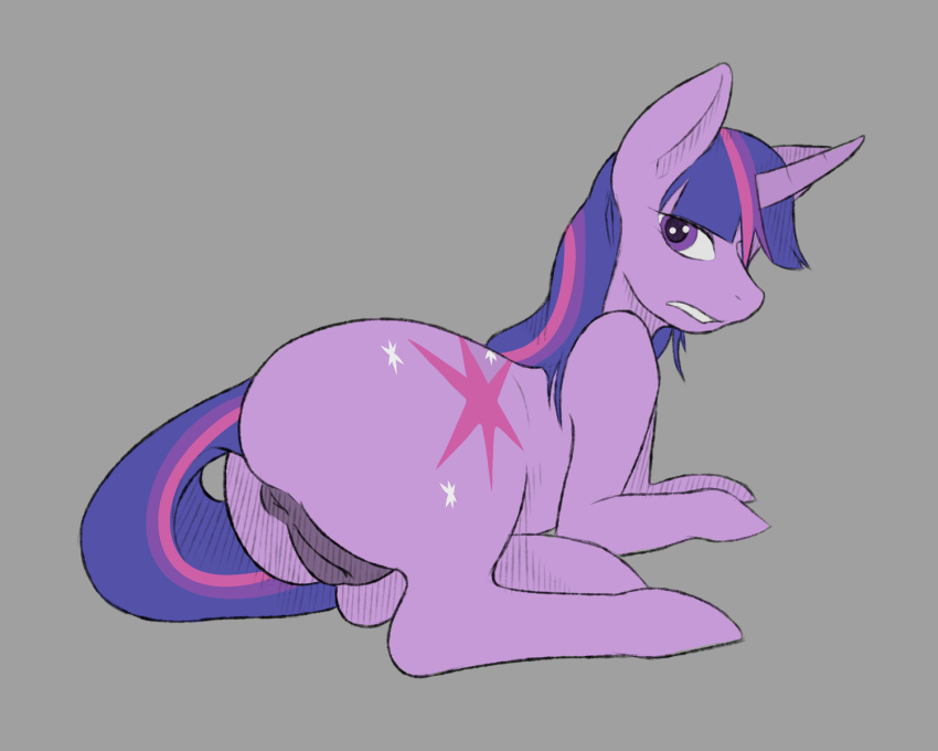 2016 anus equine female feral friendship_is_magic fur hair horn looking_back mammal my_little_pony paoguu purple_fur purple_hair pussy solo twilight_sparkle_(mlp) unicorn