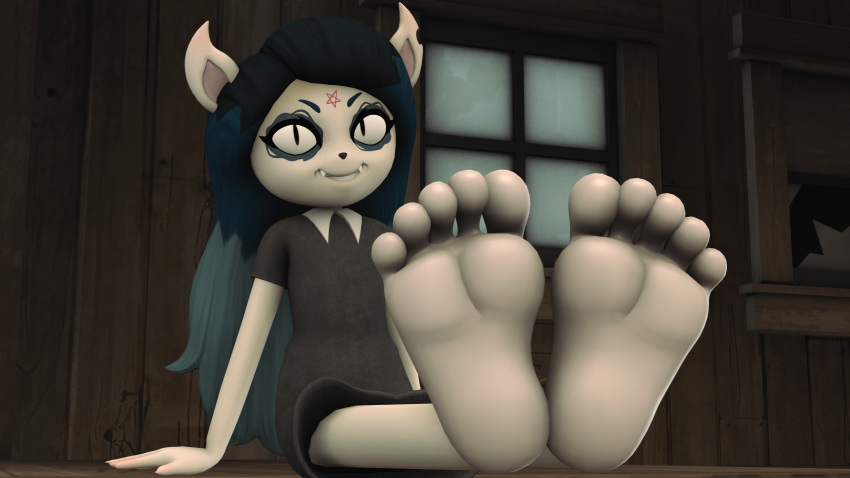 3d claire_(the_summoning) eyeliner fangs feet foot_fetish goth goth_girl long_hair looking_at_viewer no_humans presenting_feet presenting_feet_for_viewer sfm smiling source_filmmaker the_summoning