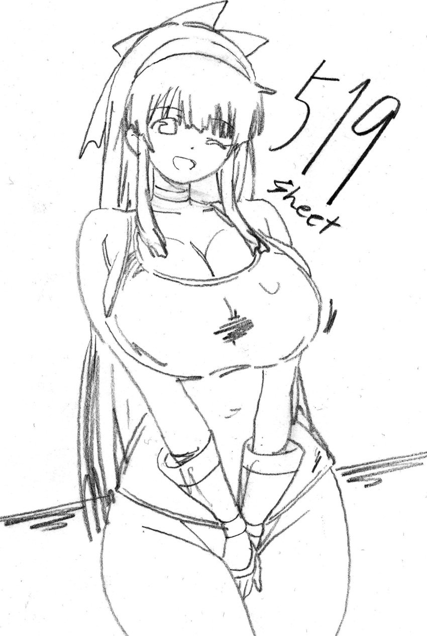 1girls artist_name big_breasts breasts bursting_breasts busty child_bearing_hips cleavage competition_school_swimsuit female female_only fingerless_gloves gloves hair_ribbon hi_res highres king_of_fighters large_breasts legs long_hair looking_at_viewer monochrome nakoruru one-piece_swimsuit one_eye_closed open_mouth own_hands_together pool pose posing ribbon samurai_shodown school_swimsuit sensual sideboob sketch snk solo swimsuit thick_thighs thighs tongue traditional_media voluptuous water wink