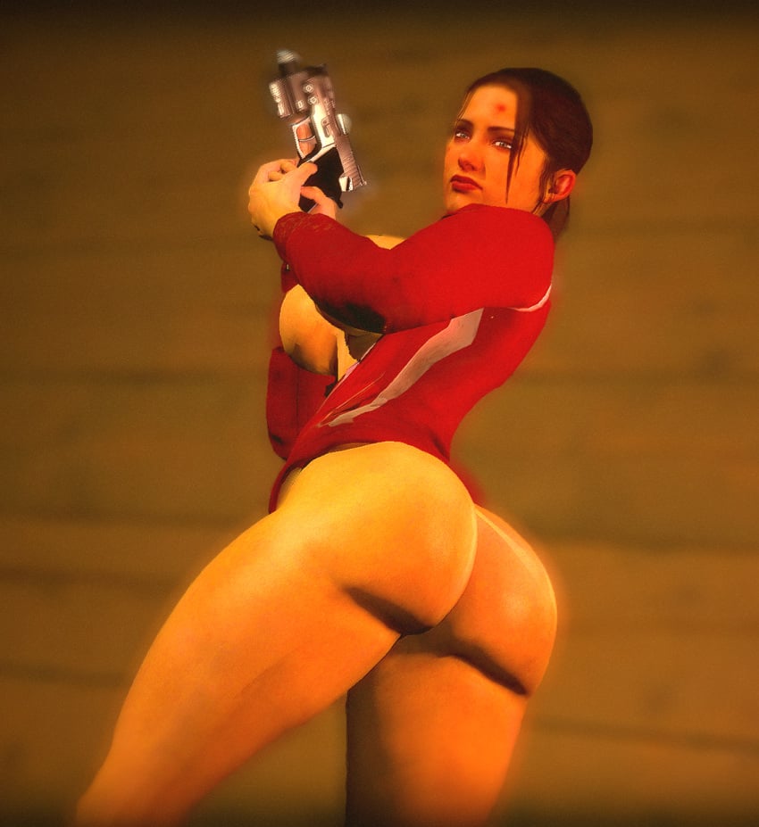 1girl 1girls 3d armed artist_request big_ass exposed_ass exposed_breasts flaunting gun half_naked jacket left_4_dead left_4_dead_(series) posing posing_for_the_viewer showing_off thick_ass thick_thighs weapon zoey_(left_4_dead)