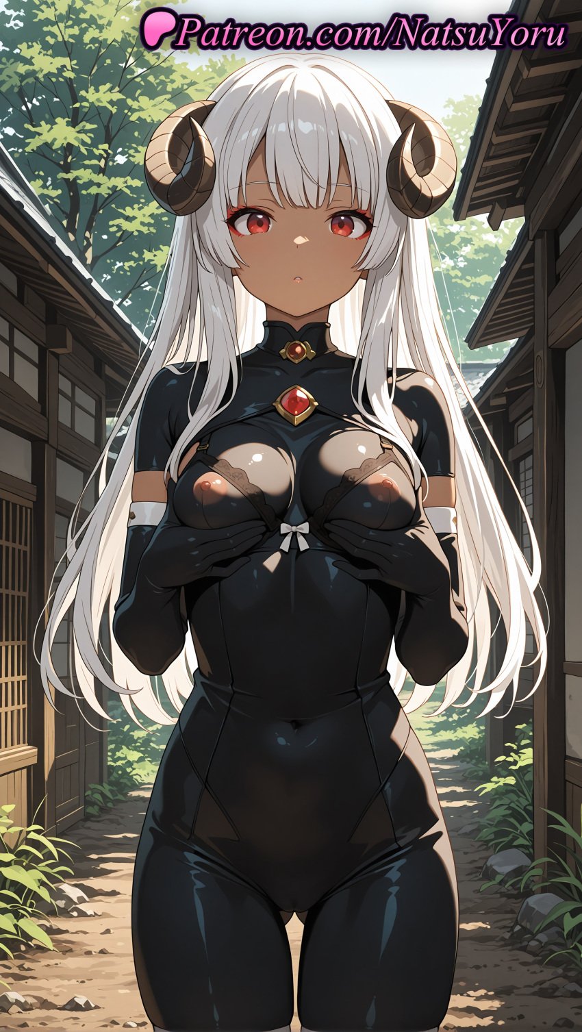 1girls 2025 ai ai_assisted ai_generated anime anime_style asian ass_visible_through_thighs bangs black_bodysuit black_gloves bodystocking bodysuit bra breasts brooch building bust busty cameltoe chiyu_mahou_no_machigatta_tsukaikata covered_navel cowboy_shot curled_horns dark-skinned_female dark_skin day elbow_gloves felm female female_focus female_only gem gloves hentai hi_res high_quality high_resolution highres horns house jewelry latex latex_bodysuit long_hair looking_at_viewer medium_breasts natsuyoru nipples nipples_outside outdoors parted_lips patreon red_eyes red_gemstone see-through sheep_horns skin_tight solo solo_female stable_diffusion standing thigh_gap tree uncensored_nipples voluptuous voluptuous_female white_hair