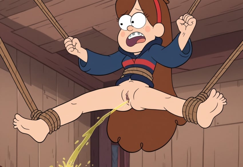 1girls ai_generated gravity_falls mabel_pines peeing pissing tagme tied_up urine