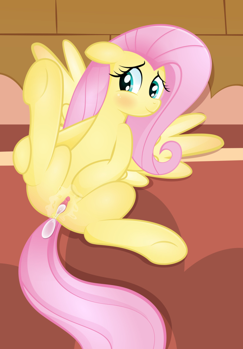 after_sex blue_eyes blush cum cum_inside equine eyelashes female fluttershy_(mlp) friendship_is_magic hair horse mammal my_little_pony pegasus pink_hair pony rainbownspeedash spread_legs spreading straight_hair table wings