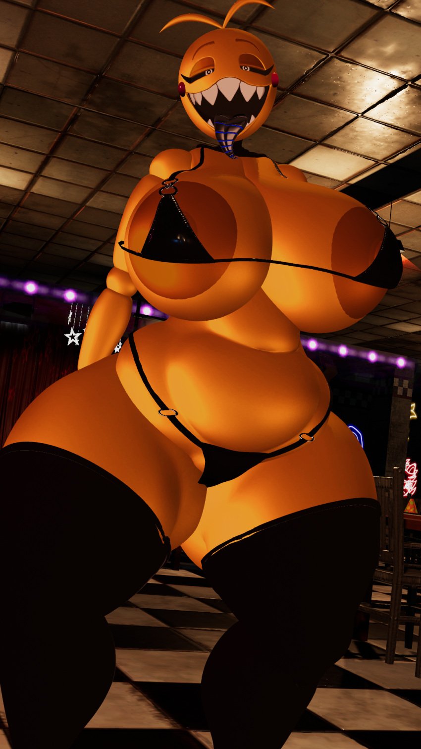 animatronic areola areolae bellavr big_boobs big_breasts big_titties bikini_top black_thighhighs breasts breasts_bigger_than_head five_nights_at_freddy&#039;s five_nights_at_freddy&#039;s_2 gigantic_breasts hanging_breasts hyper large_breasts long_tongue looking_at_viewer monster sharp_teeth tall tall_female tall_girl teeth teeth_showing thick_thighs thighhighs thong tongue tongue_out toy_chica_(cyanu) toy_chica_(fnaf) vr vr_media vrchat vrchat_avatar vrchat_media vrchat_model yellow_body