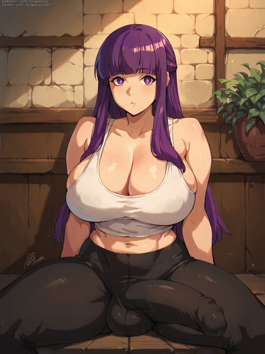 ai_generated big_penis bulge_through_clothing fern_(sousou_no_frieren) futanari grapesss light-skinned_futanari sousou_no_frieren