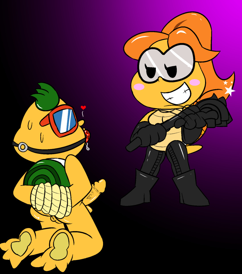 ball_gag bondage domination eyewear female femdom gag koopa lakilester lakilulu lakitu male mammal mario_(series) nintendo paper_mario penis ponytail reptile scalie simple_background straight tied_hair turtle video_games