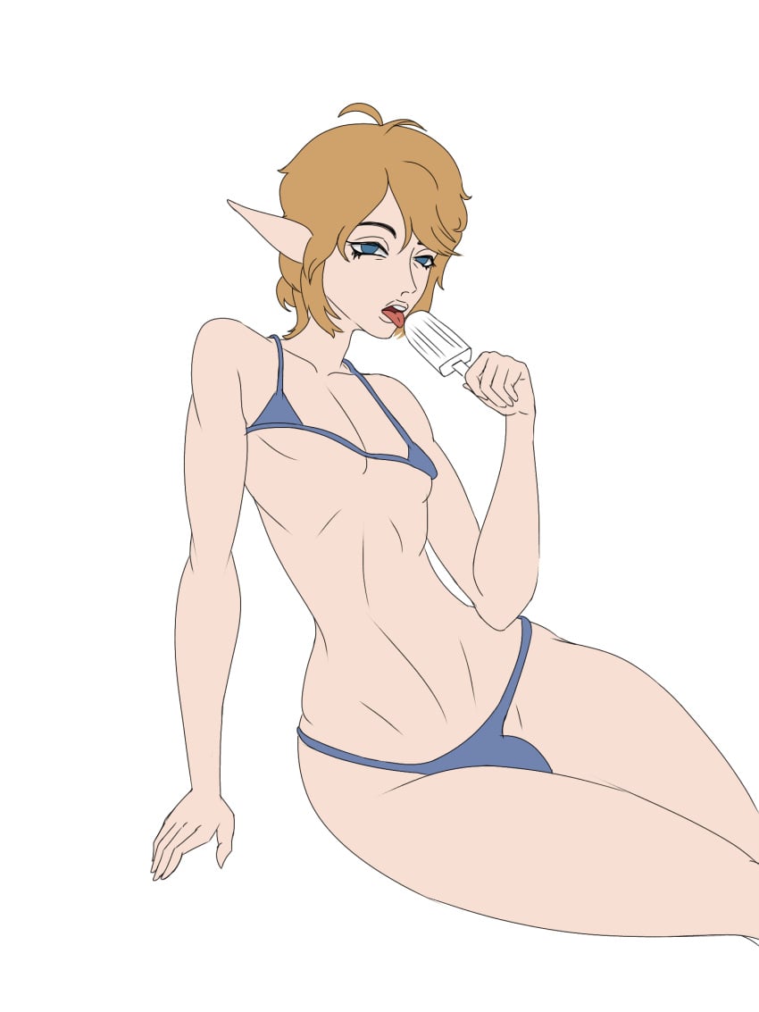 azamika343 elf elf_ears elf_male female_focus femboy femboy_only gay gay_male ice_cream licking licking_ice_cream light-skinned_male light_skin male male_only swimsuit