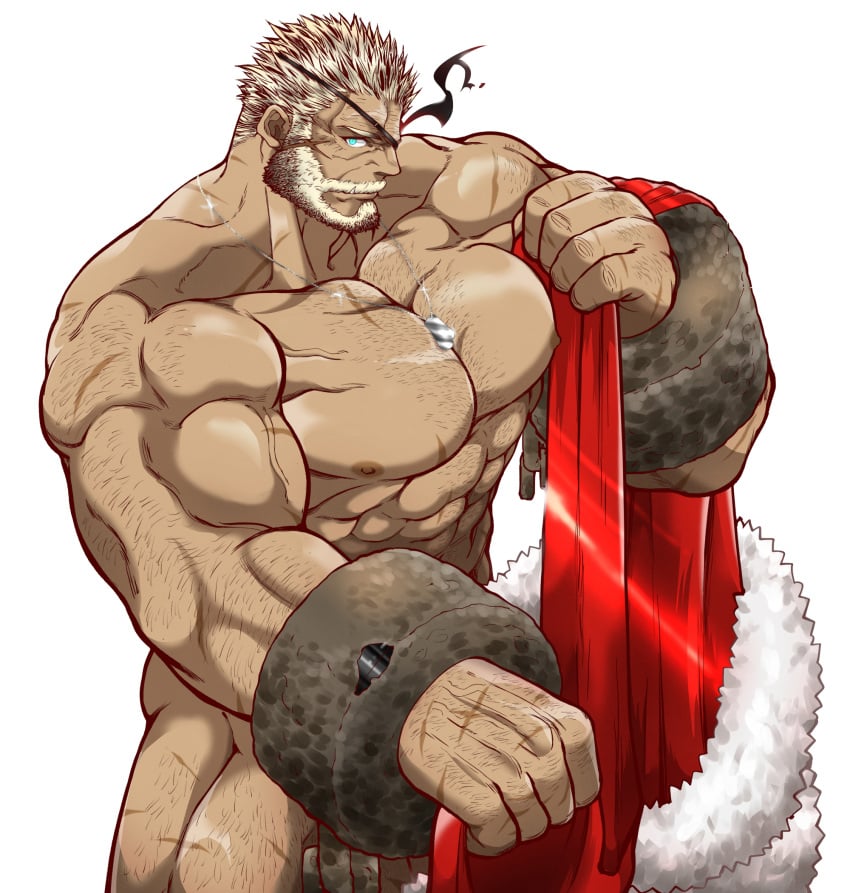 balor_(tokyo_afterschool_summoners) bara beard facial_hair kizami_nori_to_yamaimo male male_only muscles muscular nude solo solo_male tokyo_afterschool_summoners