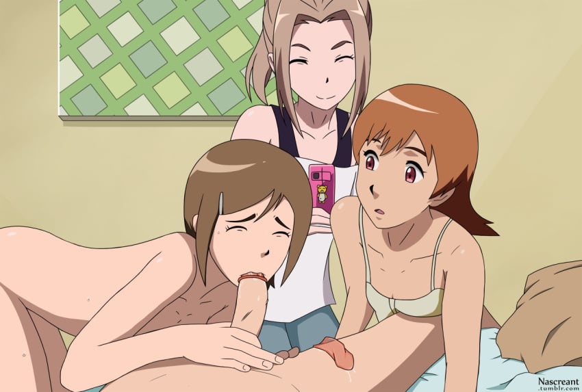 1boy 3girls clothing condom digimon digimon_adventure_tri. fellatio group hikari_yagami human mimi_tachikawa nascreant nude oral sora_takenouchi takeru_takaishi uncensored