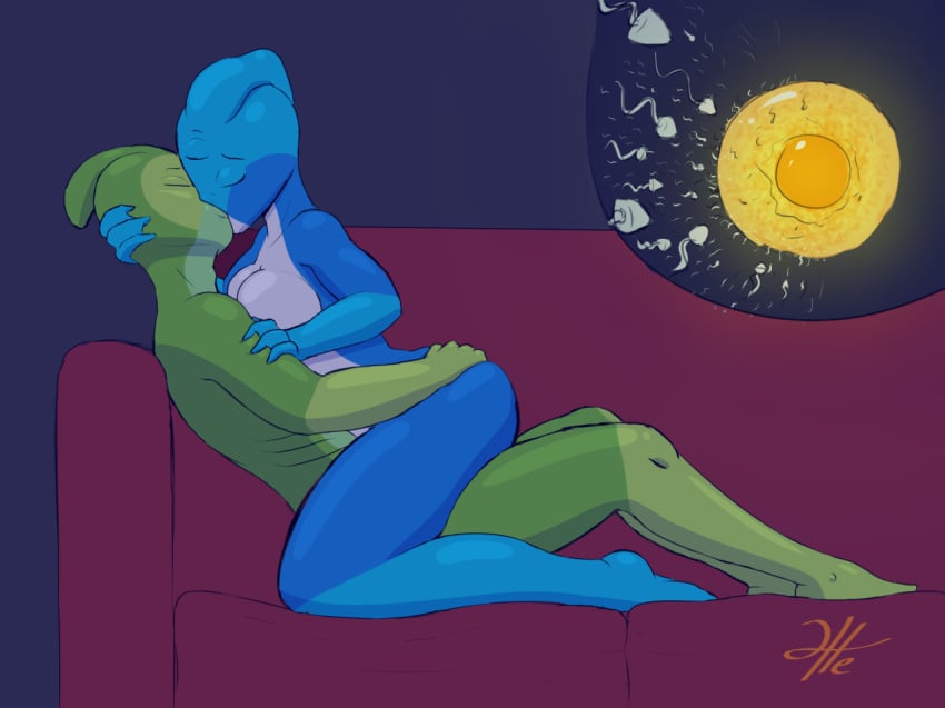 2016 amphibian anthro ass ass_grab big_breasts blue_skin breasts cum duo female fish hand_on_ass helium2 hi_res hug huge_breasts hylotl impregnation kissing lying male marine multi_eye nude orgasm ovum penetration sex simple_background sperm_cell starbound straight vaginal_penetration video_games x-ray