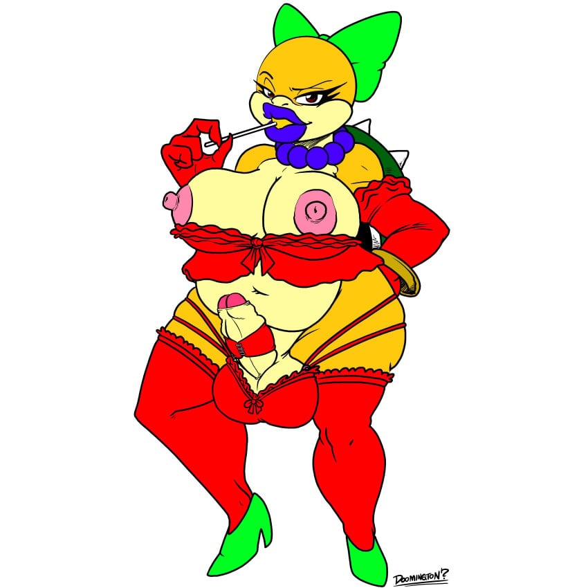 1futa absurd_res anthro ball_bra balls big_balls big_breasts breasts candy clothing dickgirl doomington food futanari hair_ribbon hairbow hi_res intersex koopa koopaling legwear lingerie lollipop mario_(series) nintendo penis ribbons robinebra scalie slightly_chubby solo stockings video_games wendy_o._koopa