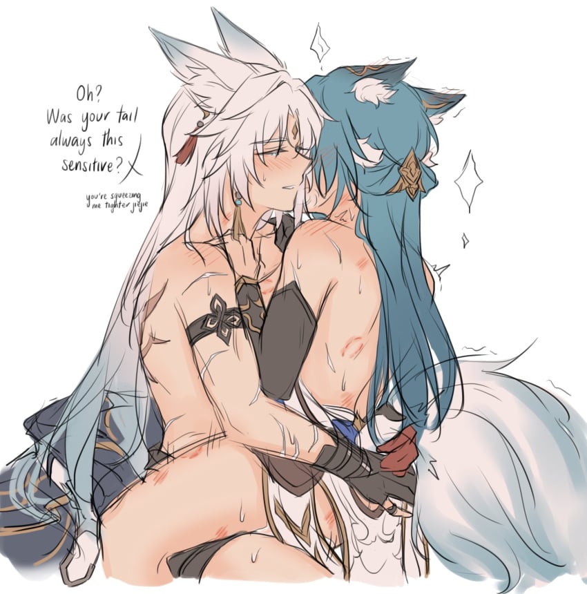 1girl1futa bite bite_mark bite_marks clothed clothed_sex clothing feixiao_(honkai:_star_rail) fox fox_ears fox_girl fox_tail honkai:_star_rail honkai_(series) hoyoverse implied_futanari implied_penetration larger_female scars scars_all_over scratch scratch_marks scratches scratching smaller_female stripping taller_female yukong_(honkai:_star_rail) yurenn yuri