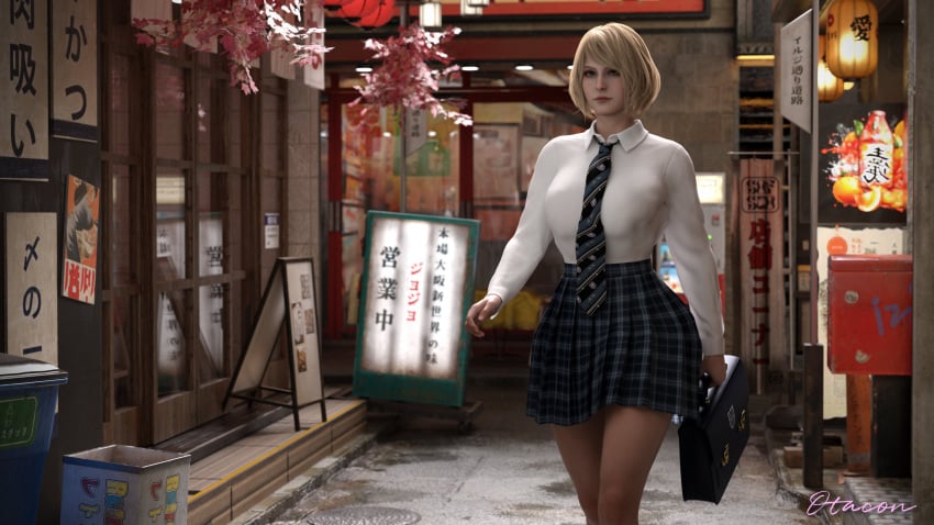 1girls ashley_graham ashley_graham_(ella_freya) blonde blonde_female blonde_hair blonde_hair_female clothed clothed_female light-skinned_female light_skin otacon212 resident_evil resident_evil_4 resident_evil_4_remake school_uniform schoolgirl walking