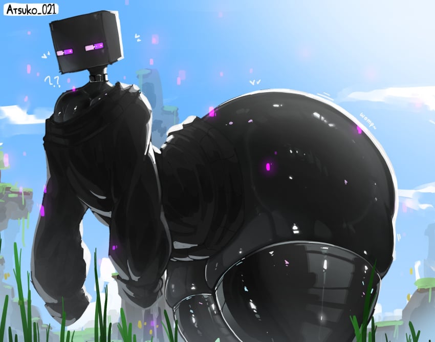 1boy atsuko_021 bending_over bent_over black_sweater bottom_heavy bottom_heavy_femboy child_bearing_hips choker dumptruck_ass enderman femboy gigantic_ass huge_ass large_sleeves latex_legwear latex_stockings minecraft pear-shaped_figure pear_shaped purple_eyes shiny_skin solo thunder_thighs wide_hips