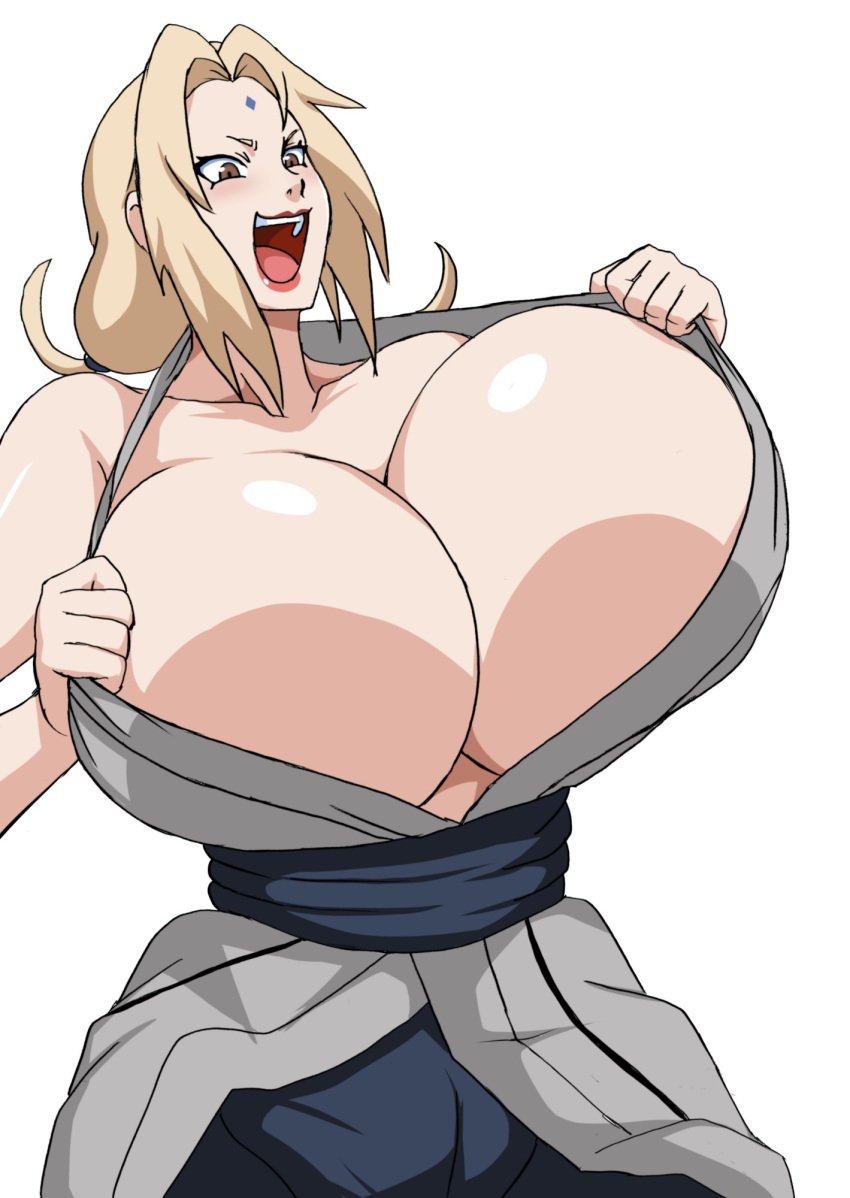 big_breasts blonde_female cleavage female female_only gilf hokage mature_female milf naruho naruto revealing_clothes showing_cleavage tagme tsunade