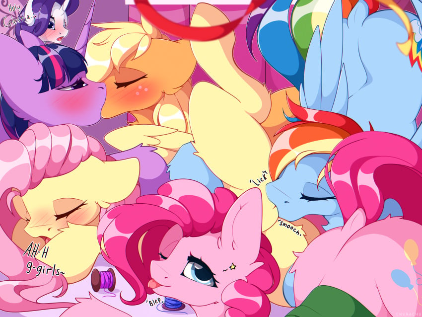 4:3 absurd_res applejack_(mlp) blue_body blue_eyes blush chura_chu cunnilingus equid equine female female/female fluttershy_(mlp) friendship_is_magic group group_sex hasbro hi_res horn horse kissing mammal my_little_pony mythological_creature mythological_equine mythology one_eye_closed oral orgy pegasus pinkie_pie_(mlp) pony rainbow_dash_(mlp) rarity_(mlp) sex tongue tongue_out twilight_sparkle_(mlp) unicorn vaginal_penetration wings