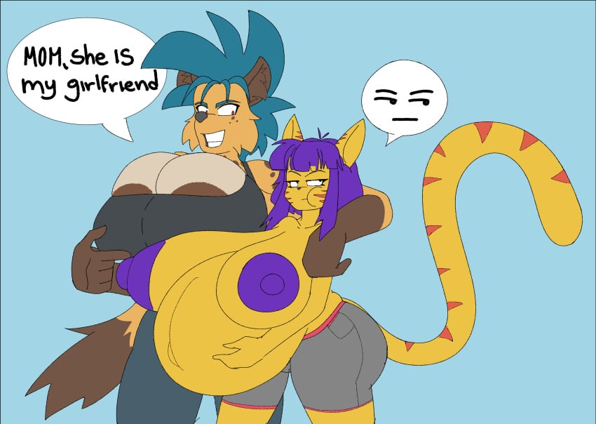 anthro big_belly big_butt cat_ears cat_tail catgirl furry gigantic_breasts hiena huge_breasts ladydrasami moxydamon pregnant pregnant_female tail