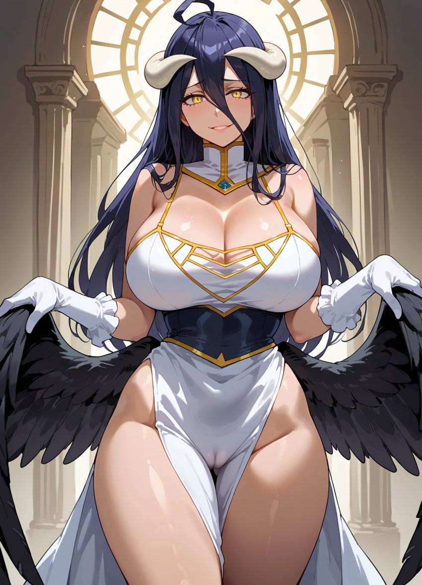 1girls ai_generated albedo_(overlord) big_breasts big_breasts black_hair breasts breasts cameltoe clothed clothed_female clothing curvaceous curves curvy curvy_body curvy_female curvy_figure curvy_hips demon demon_girl demon_horns eyebrows eyelashes female female_only horns huge_breasts light-skinned_female light_skin looking_at_viewer overlord_(maruyama) pale-skinned_female pale_skin seductive seductive_look seductive_smile solo solo_female succubus succubus_horns thick_thighs thighs white_skin wings yellow_eyes