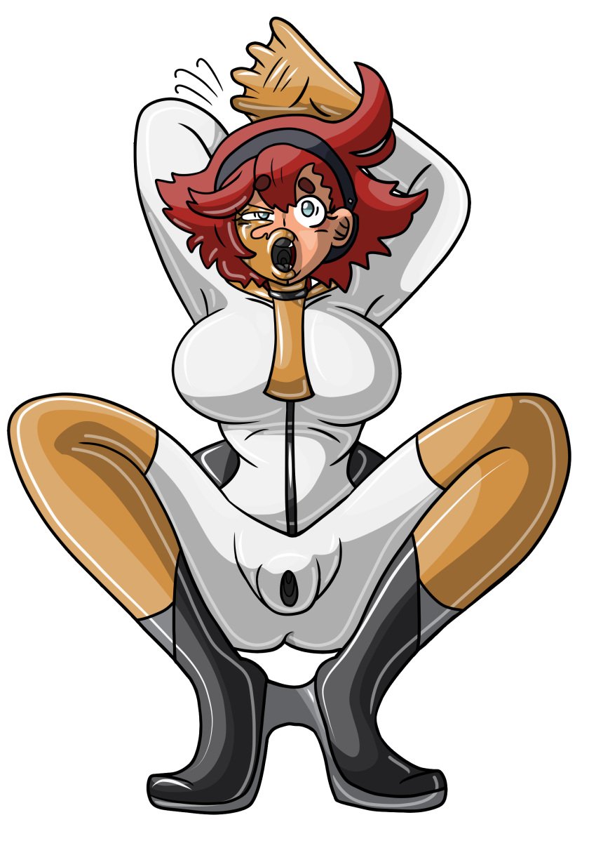 ahe_gao bangs doll dollification gundam gundam_suisei_no_majo hair_band hands_above_head hands_behind_back hands_behind_head holes hourglass_figure large_breasts latex latex_bodysuit latex_doll loss_of_control medium_breasts open_mouth protoy protoybonnie pussy_hole red_hair rubber_doll scared sex_doll sex_doll_transformation sex_toy shiny shiny_skin squatting squint stuck suletta_mercury suprised tie tied_up transformation