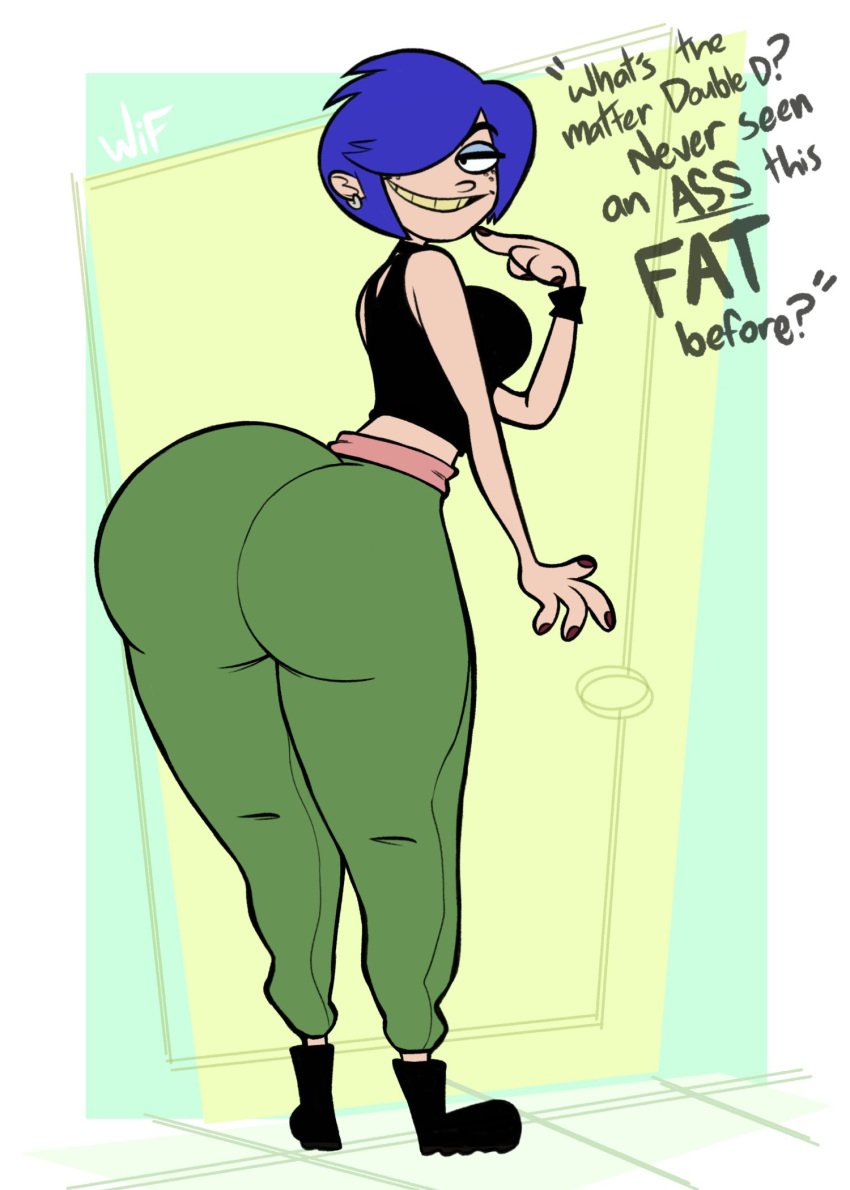 2021 ass ass big_ass big_butt blue_hair blue_hair_female cartoon_network clothed clothed_female ed_edd_n_eddy female female_focus female_only hair_over_one_eye light-skinned_female marie_kanker solo solo_female solo_focus weirdisfun