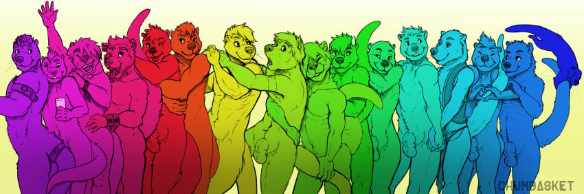 15boys 2015 absurdres alpha_channel animal_genitalia anthro armband athletic blue_fur cellphone chumbasket closed_eyes colorful ear_piercing embrace eye_contact fangs feral fully_sheathed fur furry gay gesture green_fur grin group group_sex hand_holding hand_on_hip hand_on_shoulder heart highres horn larger_male lineup loincloth looking_at_viewer love_train male male_only mammal muscular muscular_male mustelid navel nude open_mouth orange_fur otter phone piercing purple_fur rainbow raised_arm red_fur sex sheath side_view signature simple_background size_difference smile standing tail_grab tailband teeth testicles text tongue tongue_out train_position vest watermark whiskers yaoi yellow_fur