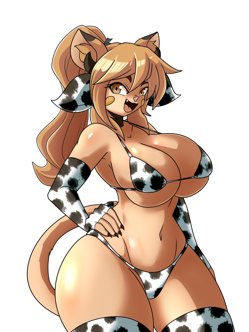 big_breasts breasts cleavage cow_print davidsillo123 female furry goya_(lucyfercomic) huge_breasts thick_thighs wide_hips