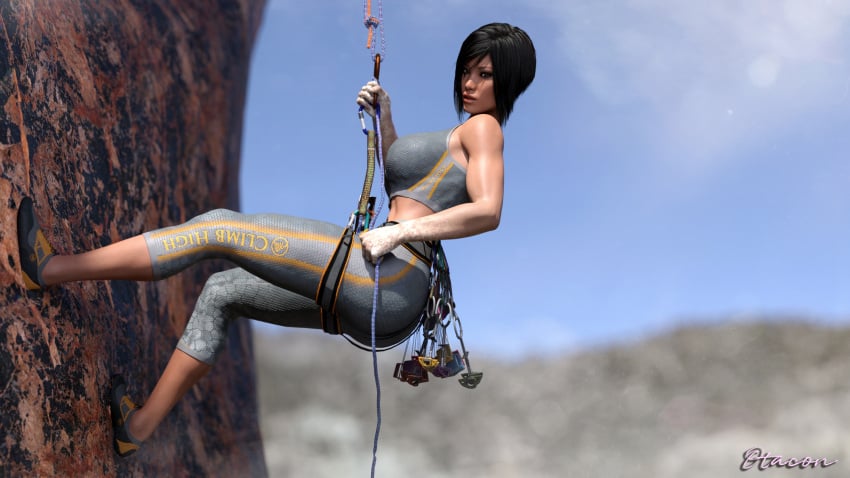 1girls 3d 3d_(artwork) asian asian_female big_breasts black_hair breasts breasts faith_connors female female_focus female_only light-skinned_female light_skin mirror's_edge rock_climbing video_game_character