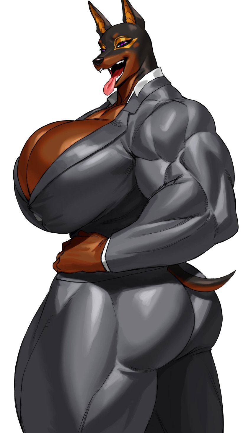 athletic_female big_breasts huge_breasts muscular_anthro muscular_female sotcho tight_clothing tight_fit