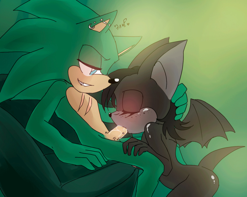 1boy 1girls 5:4 animated anthro breasts chiropteran duo eulipotyphlan female hedgehog krazyelf male mammal nipples nude oral original_character penis scourge_the_hedgehog sonic_(series) text watermark