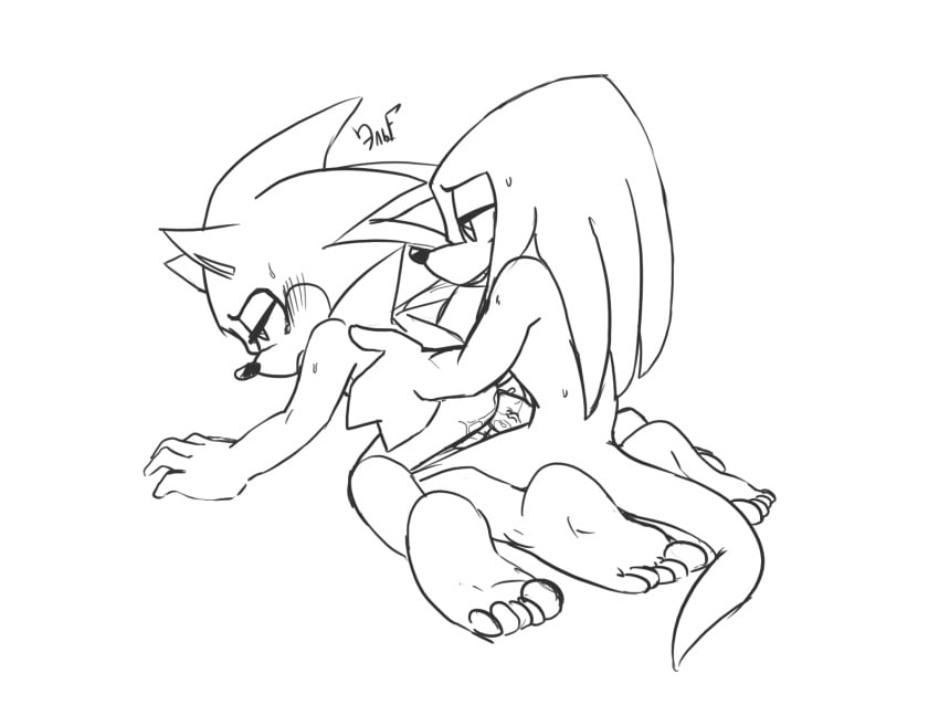 2boys 4:3 all_fours anal anthro barefoot duo echidna eulipotyphlan furry gay hedgehog hi_res knuckles_the_echidna krazyelf male male/male mammal monochrome monotreme nude penis sonic_(series) sonic_the_hedgehog sonknux testicles text watermark yaoi