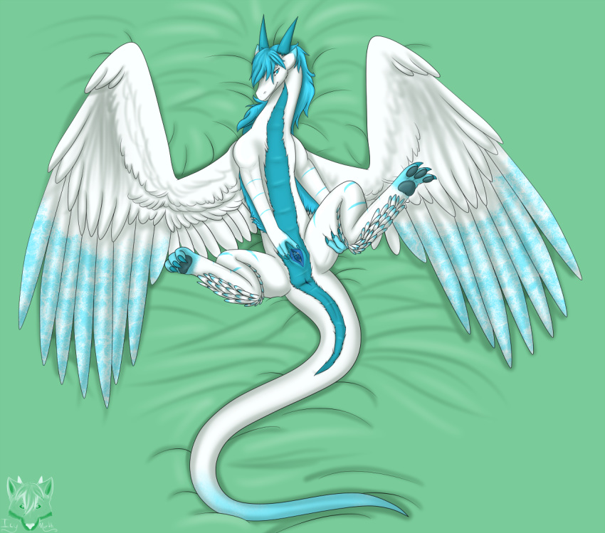 anus dragon female feral green_background horn icy-marth pussy simple_background solo spreading wings