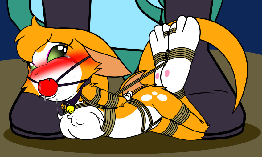 2017 ball_gag bell blush bondage bound collar dust:_an_elysian_tail fidget furry gag hi_res rope rope_bondage ryuseihikari saliva tears video_games