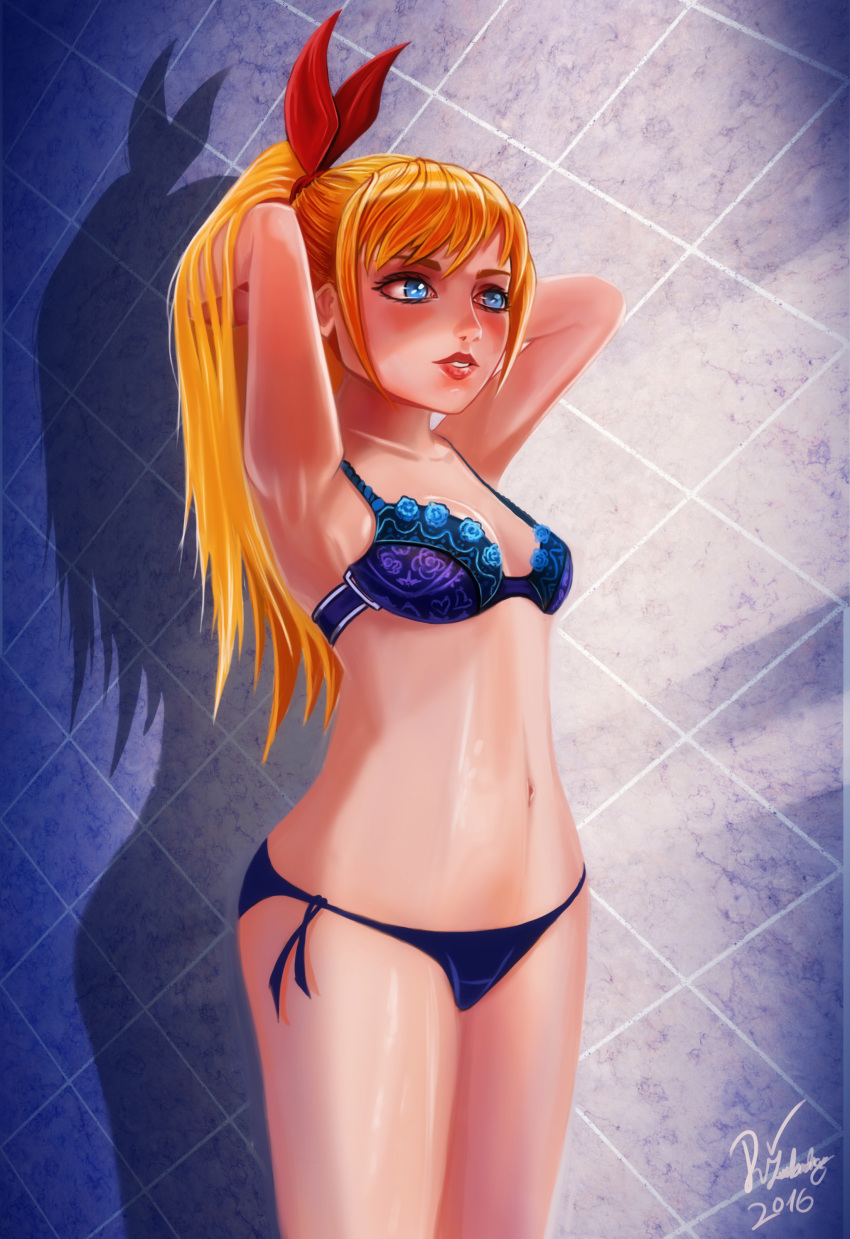 blonde_hair blue_bra blue_hair blue_panties bra deadguybeer female kirisaki_chitoge lingerie nisekoi panties solo