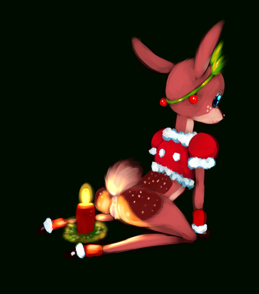 2016 anus ass bottomless candle cervine christmas clitoris clothed clothing deer female freeflyspecter headwear holidays lineless lineless_art looking_at_viewer mammal presenting presenting_pussy pussy raised_tail