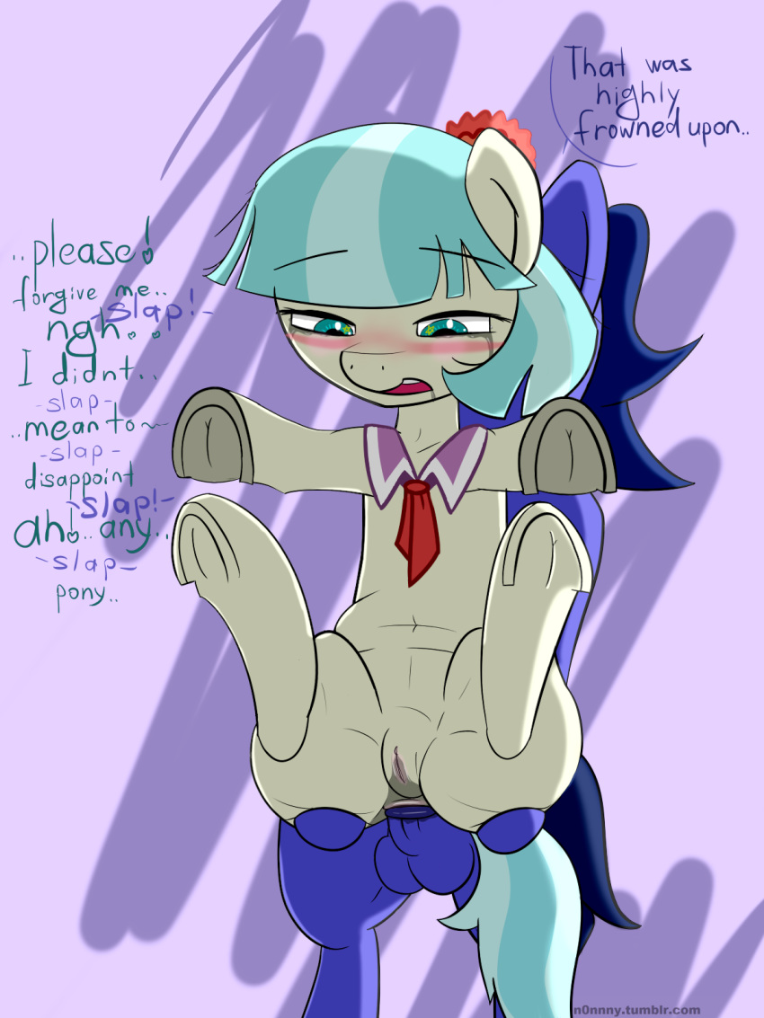 anal anal_sex anus ass balls blush coco_pommel english_text equine female feral friendship_is_magic hooves horse male mammal my_little_pony n0nnny open_mouth penetration penis pony pussy straight text