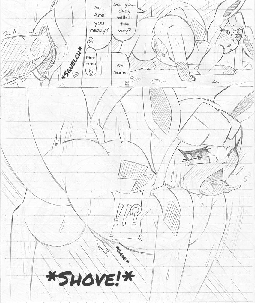 atlas_(artist) blush canine comic duo eeveelution english_text female feral from_behind_position glaceon greyscale hi_res lined_paper male mammal monochrome nintendo open_mouth pencil_(artwork) penetration penis pokemon pokemon_(species) precum pussy quilava sex sketch straight text traditional_media_(artwork) translated vaginal_penetration video_games