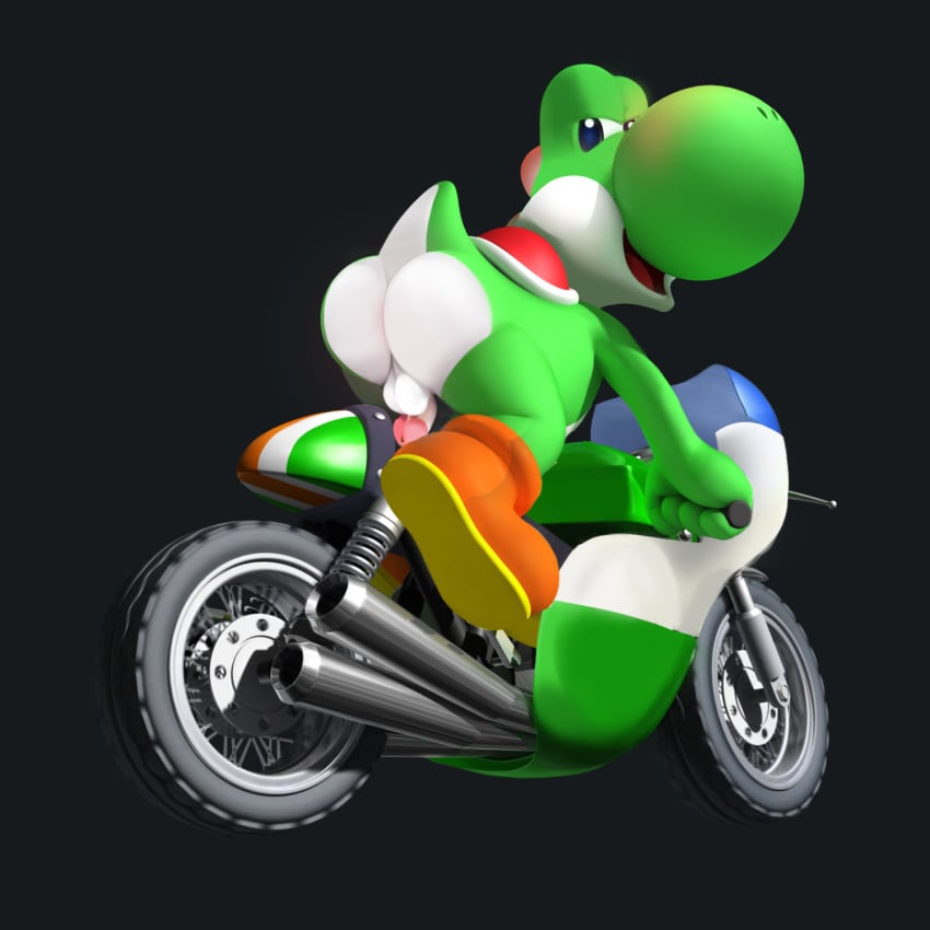 anthro ass ass_up genitals hi_res looking_at_viewer male male_only mario_(series) mario_kart motorcycle nintendo official_artwork_edit penis punstar rear_view solo vehicle video_games yoshi