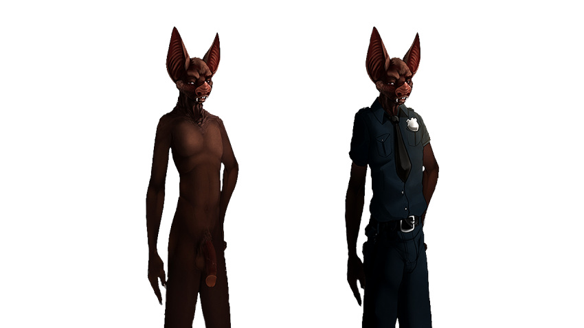 1boy anthro balls bat blackgate_(game) clothing fur humanoid_penis krane looking_at_viewer male male_only mammal nipples nude penis solo uniform unknown_artist