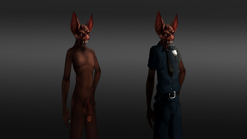 1boy anthro balls bat blackgate_(game) clothing fur humanoid_penis krane looking_at_viewer male male_only mammal nipples nude penis solo uniform unknown_artist