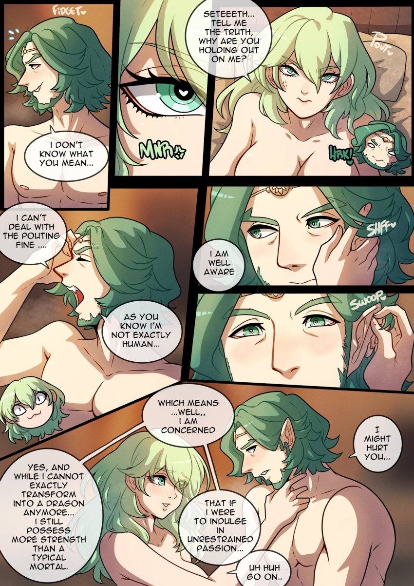 1boy 1girls byleth_(fire_emblem) byleth_(fire_emblem)_(female) comic english_text female fire_emblem fire_emblem:_three_houses green_eyes green_hair kinkymation male nintendo page_4 seteth_(fire_emblem) text