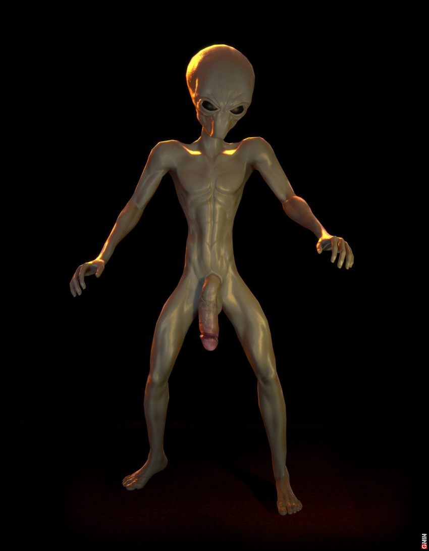 1boy 3d alien alien_only bald black_eyes casual classic_alien dark_background flaccid full-length_portrait full_length gninrom grey_alien grey_skin humanoid humanoid_penis large_penis male male_only mouthless no_nipples nude penis portrait sectoid solo standing x-com