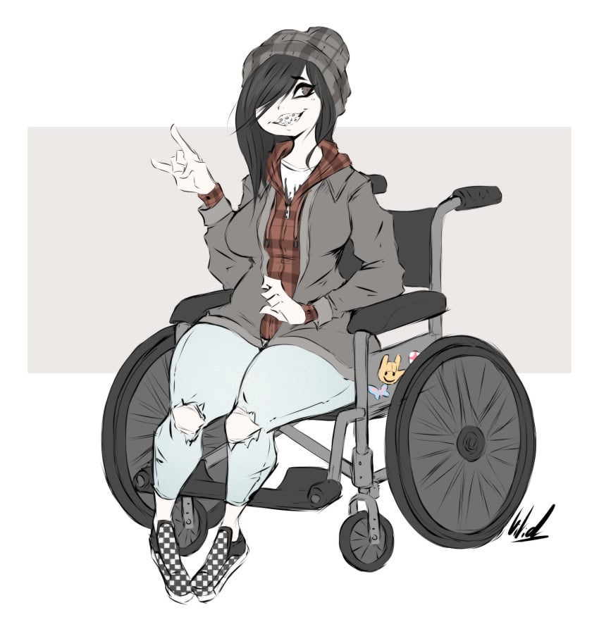 big_breasts braces breasts character_request dullvivid female grey_eyes tagme thick_thighs wheelchair wide_hips