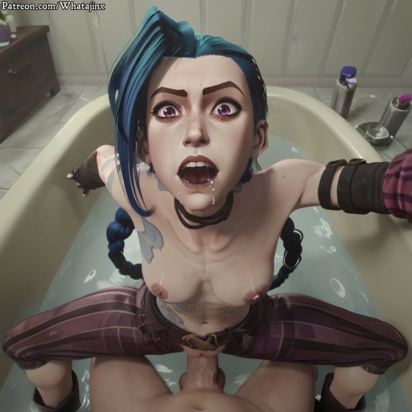 1boy1girl 3d ai_generated arcane arcane_jinx bathroom belt big_penis blue_hair breasts_out brown_boots choker cowgirl_position drooling gloves jinx_(league_of_legends) league_of_legends naked naked_breasts open_clothes open_mouth orgasm orgasm_face pants patreon patreon_username perfect_body petite pov pov_eye_contact purple_eyes riding riding_cock riding_penis riot_games selfie shocked shocked_expression shower shower_sex small_breasts splits tattoo toilet topless torn_clothes twin_braids twintails veiny_penis whatajinx