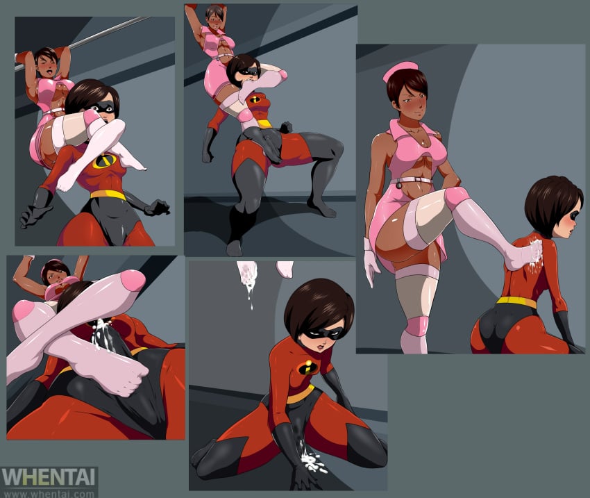 1futa 1girl1futa 1girls 2016 anesthesia anesthesia_(rumble_roses) armpits arms_up armwear ass big_ass big_breasts blush bodysuit breasts brown_eyes brown_hair crossover cum dark-skinned_female dark_skin dickgirl disney dr._cutter ed-jim ejaculation elastigirl erection eyewear feet female fetish footjob footwear futanari handwear helen_parr human interracial intersex large_ass legs legwear looking_at_viewer multiple_girls nurse nurse_cap open_mouth pale_skin penis pink_legwear pixar rumble_roses shiny shiny_skin short_hair sitting small_breasts smile smooth_skin stomach superheroine the_incredibles thighs toes tongue whentai