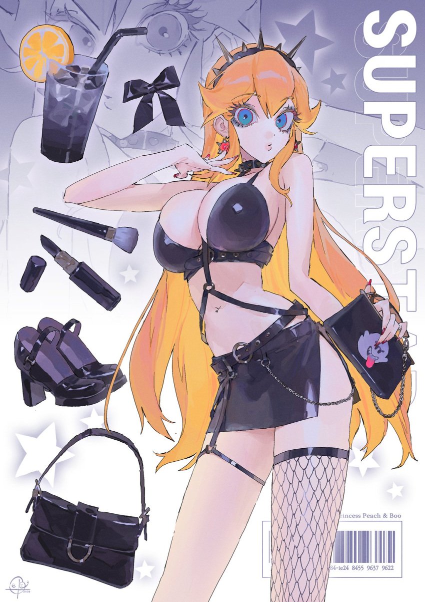 big_breasts blonde_hair fishnets goth goth_girl heels high_heels mario_(series) mito609 nintendo posing posing_for_the_viewer princess princess_peach super_mario_bros.