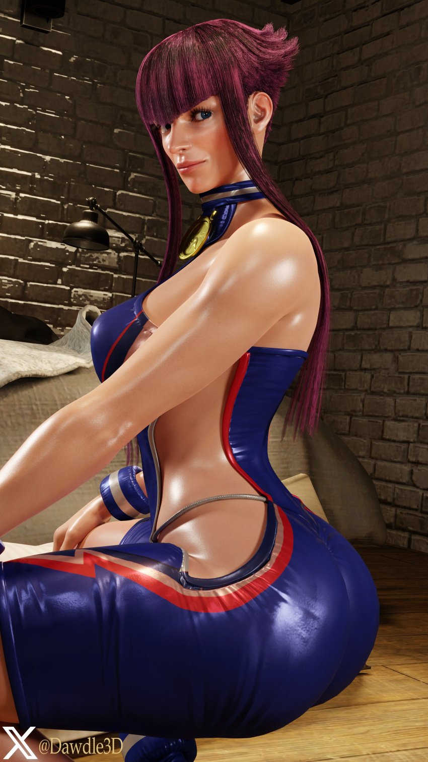 3d athletic athletic_female busty capcom dawdle3d female female_focus female_only hourglass_figure manon_legrand pink_hair pinup pinup_pose squatting street_fighter street_fighter_6 wide_hips